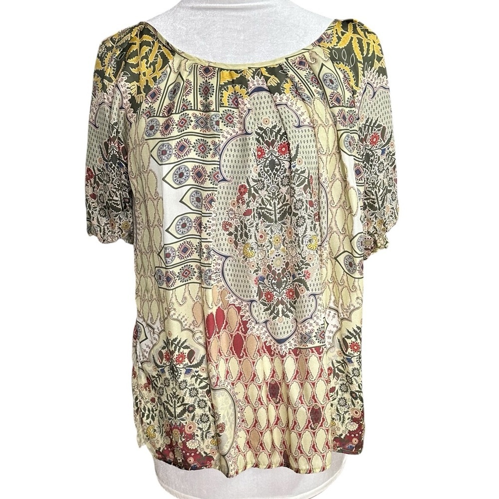 Sundance 100% Silk Floral Boho Tie Back Top Blouse. Size Small